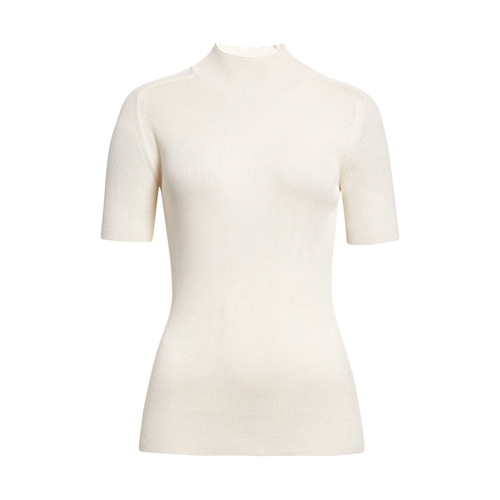 NWT Lafayette 148 New York Ribbed Mock-Neck Sweater White Top $598 - Size S